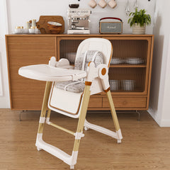 Convertible Baby High Chair to Rocker with 5-Point Harness, Foldable Infant Feeding Chair with Silent Locking Wheels & Removable 2-Tier Easy-Clean Tray for 6M-3Yrs (White)