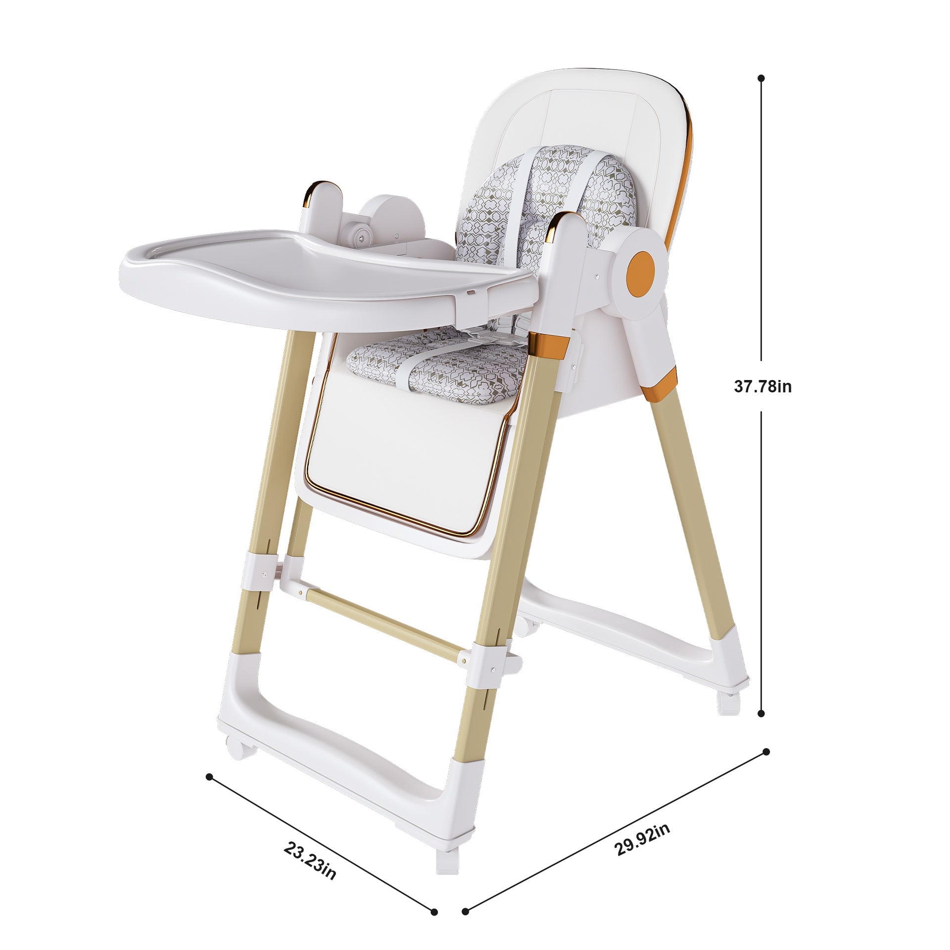 Convertible Baby High Chair to Rocker with 5-Point Harness, Foldable Infant Feeding Chair with Silent Locking Wheels & Removable 2-Tier Easy-Clean Tray for 6M-3Yrs (White)