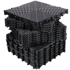 25pcs Plastic Garage Floor Mats,15.6"x15.6" Size,Non-Slip Interlocking Plastic Garage Floor Mat,Splicing Drainage Floor Tile and Shower Mat, for Garage, Garden, Kitchen & Outdoor, Black