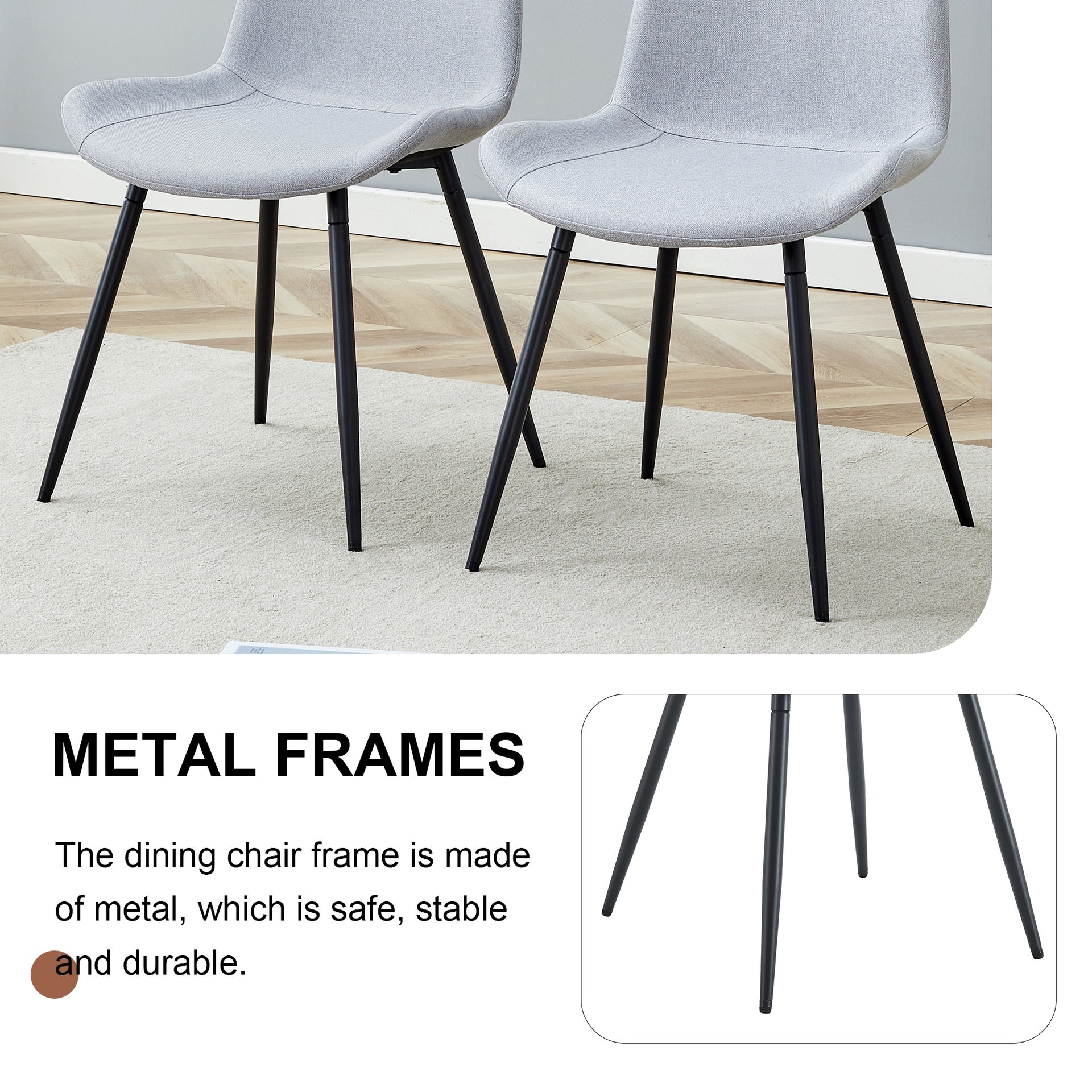 Comfortable Linen-Cotton Dining Chair Set - Four Pieces in Light Gray.Integrated Seat and Backrest,Linen-Cotton Material,Curved Widened Cushion Design For More Comfort.