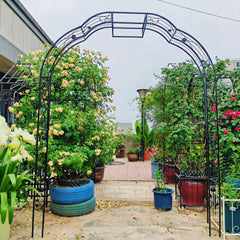 Metal Garden Arch W74.4'' x H98.4'' Garden Arbor Trellis Climbing Plants Support Rose Arch Outdoor Arch Black