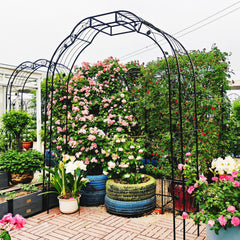 Metal Garden Arch W74.4'' x H98.4'' Garden Arbor Trellis Climbing Plants Support Rose Arch Outdoor Arch Black