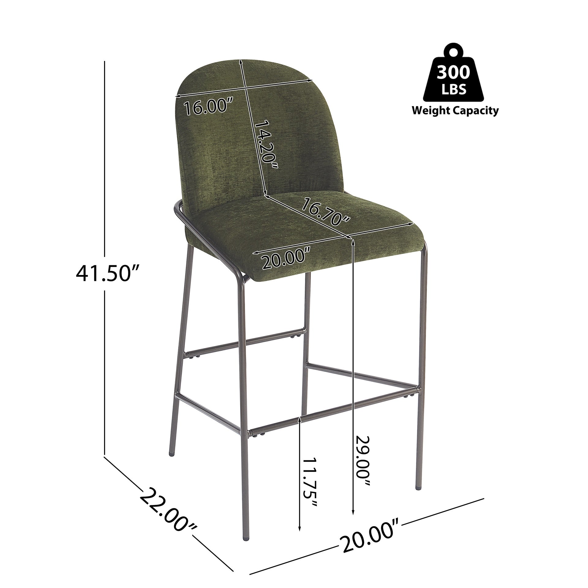 Galen Indoor Metal Upholstered Barstool, Antique Bronze Finish Frame with Green Fabric, Set of 2