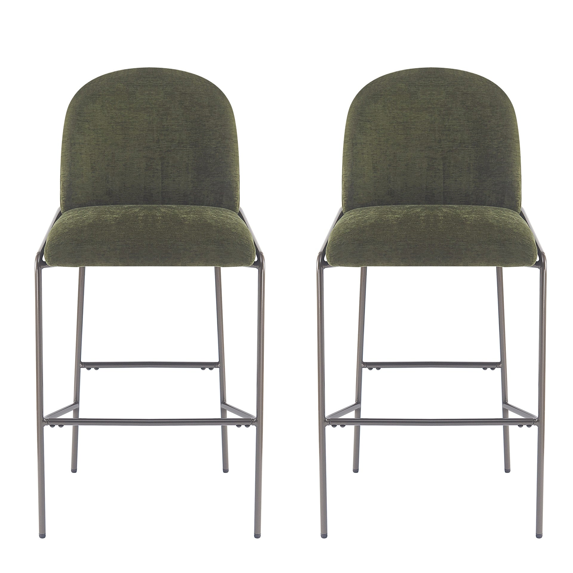Galen Indoor Metal Upholstered Barstool, Antique Bronze Finish Frame with Green Fabric, Set of 2