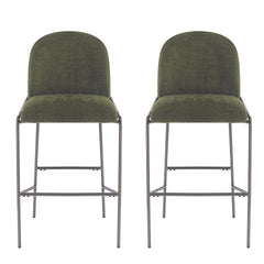 Galen Indoor Metal Upholstered Barstool, Antique Bronze Finish Frame with Green Fabric, Set of 2