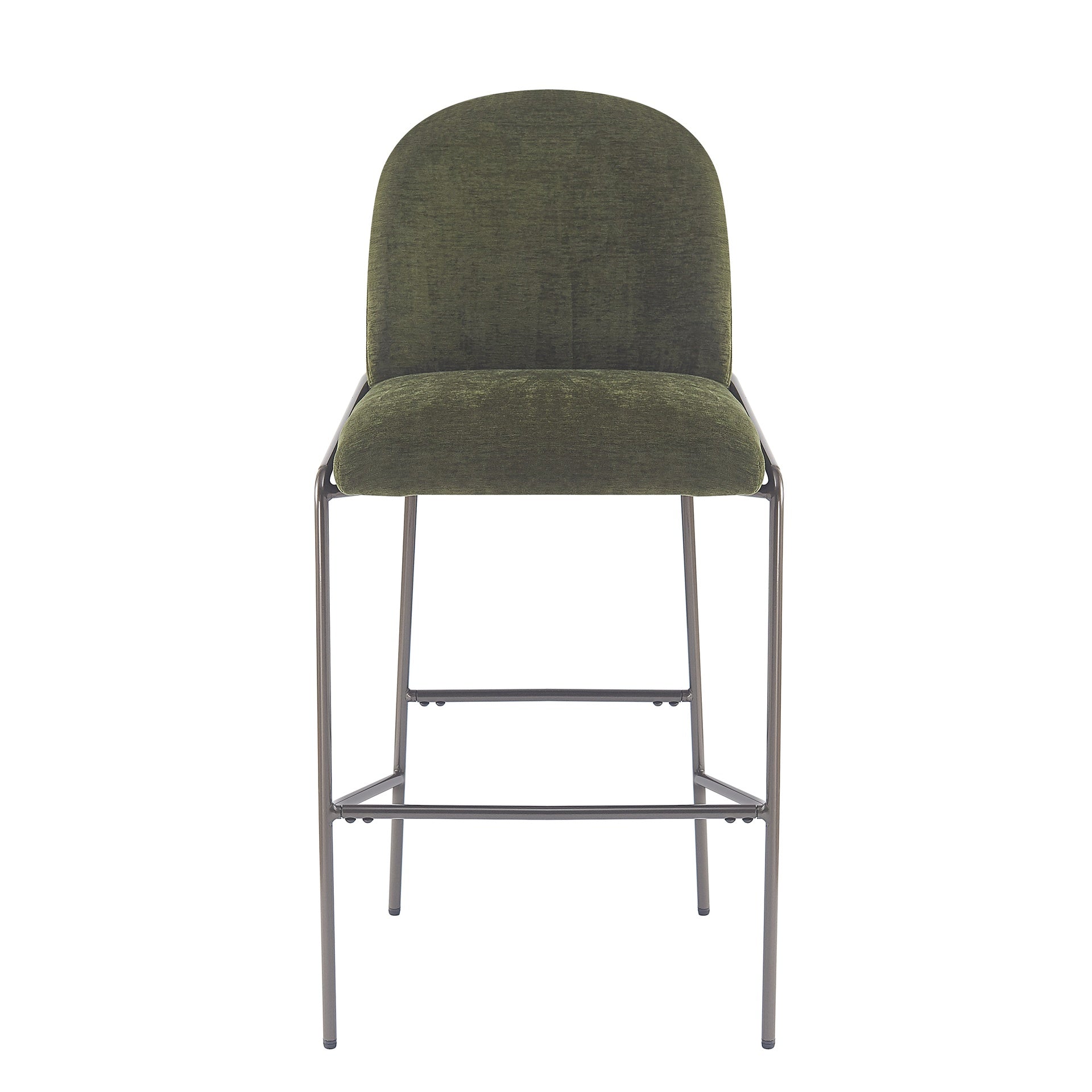 Galen Indoor Metal Upholstered Barstool, Antique Bronze Finish Frame with Green Fabric, Set of 2