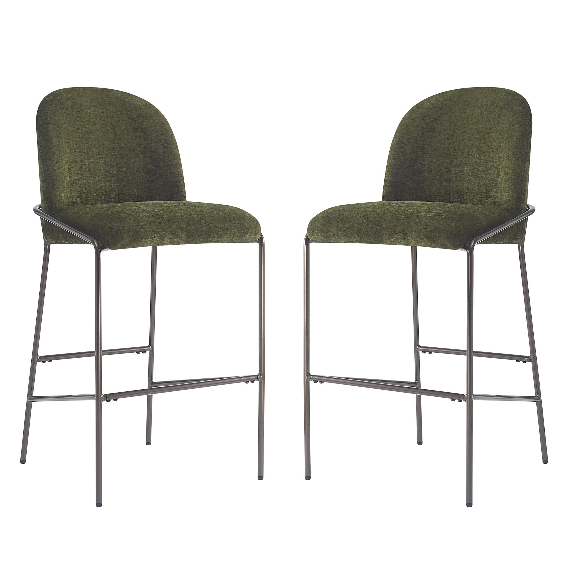 Galen Indoor Metal Upholstered Barstool, Antique Bronze Finish Frame with Green Fabric, Set of 2