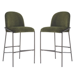 Galen Indoor Metal Upholstered Barstool, Antique Bronze Finish Frame with Green Fabric, Set of 2