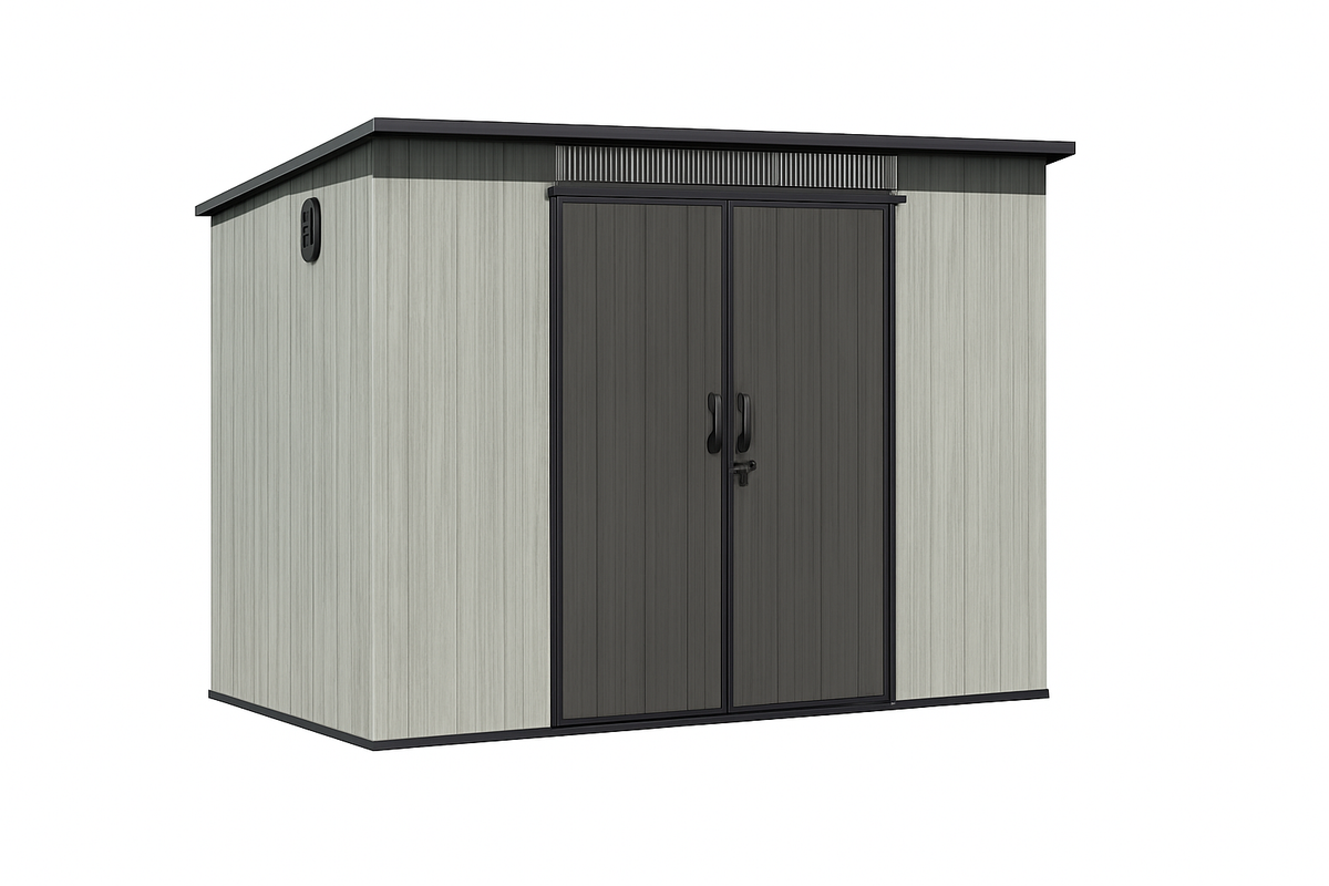 6x11FT Outdoor Resin Storage Shed with Transparent Windows & Louvered Vents, Plastic Tool Shed with Double Lockable Doors & Sloping Roof, Outside Garden Shed for Backyard, Patio, Lawn, Gray