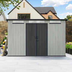 6x11FT Outdoor Resin Storage Shed with Transparent Windows & Louvered Vents, Plastic Tool Shed with Double Lockable Doors & Sloping Roof, Outside Garden Shed for Backyard, Patio, Lawn, Gray
