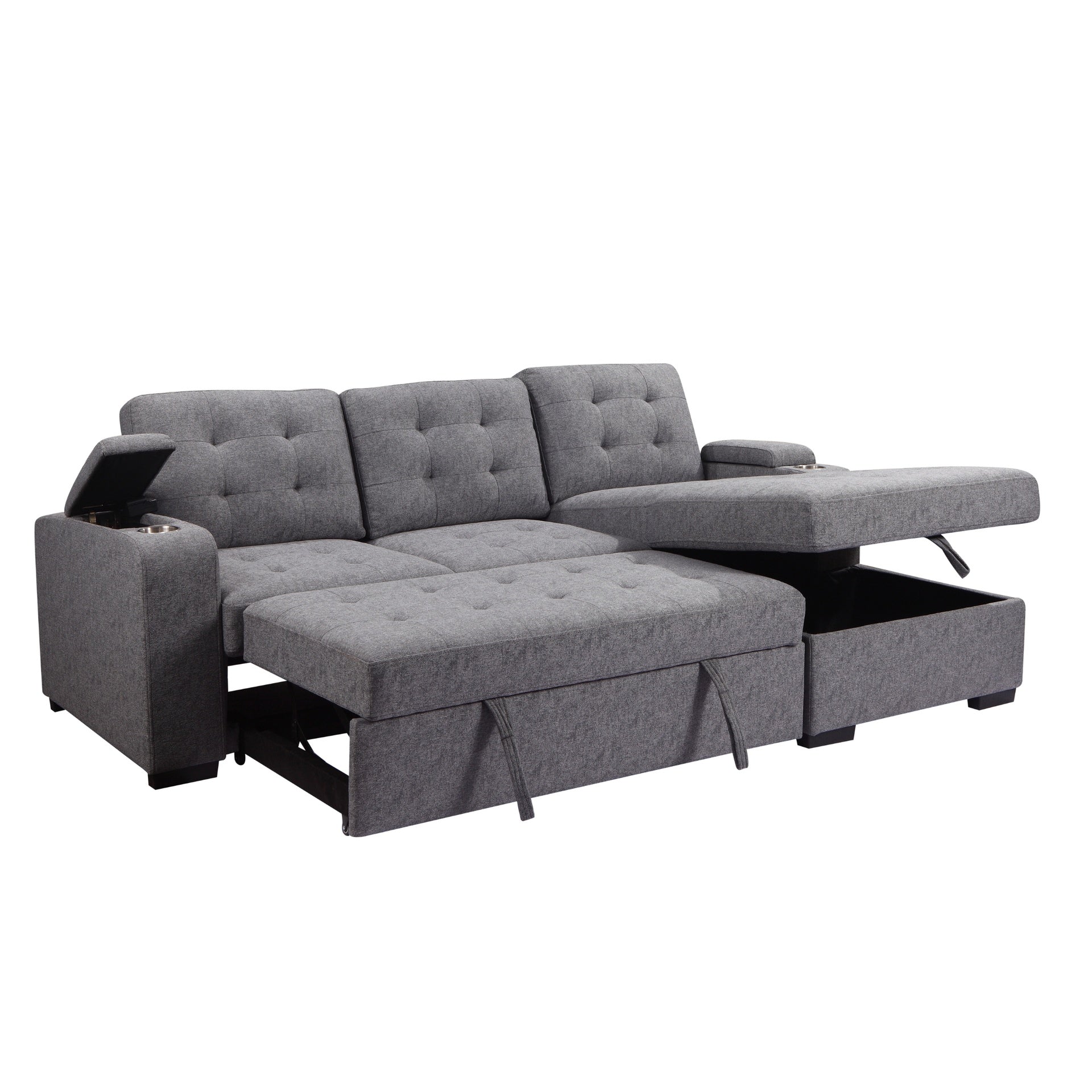 Living Room Tifted Sectional Sofa Lounger with Storage Chaise, Modern Convertible L-Shaped Sleeper Sofa Couch, Grey