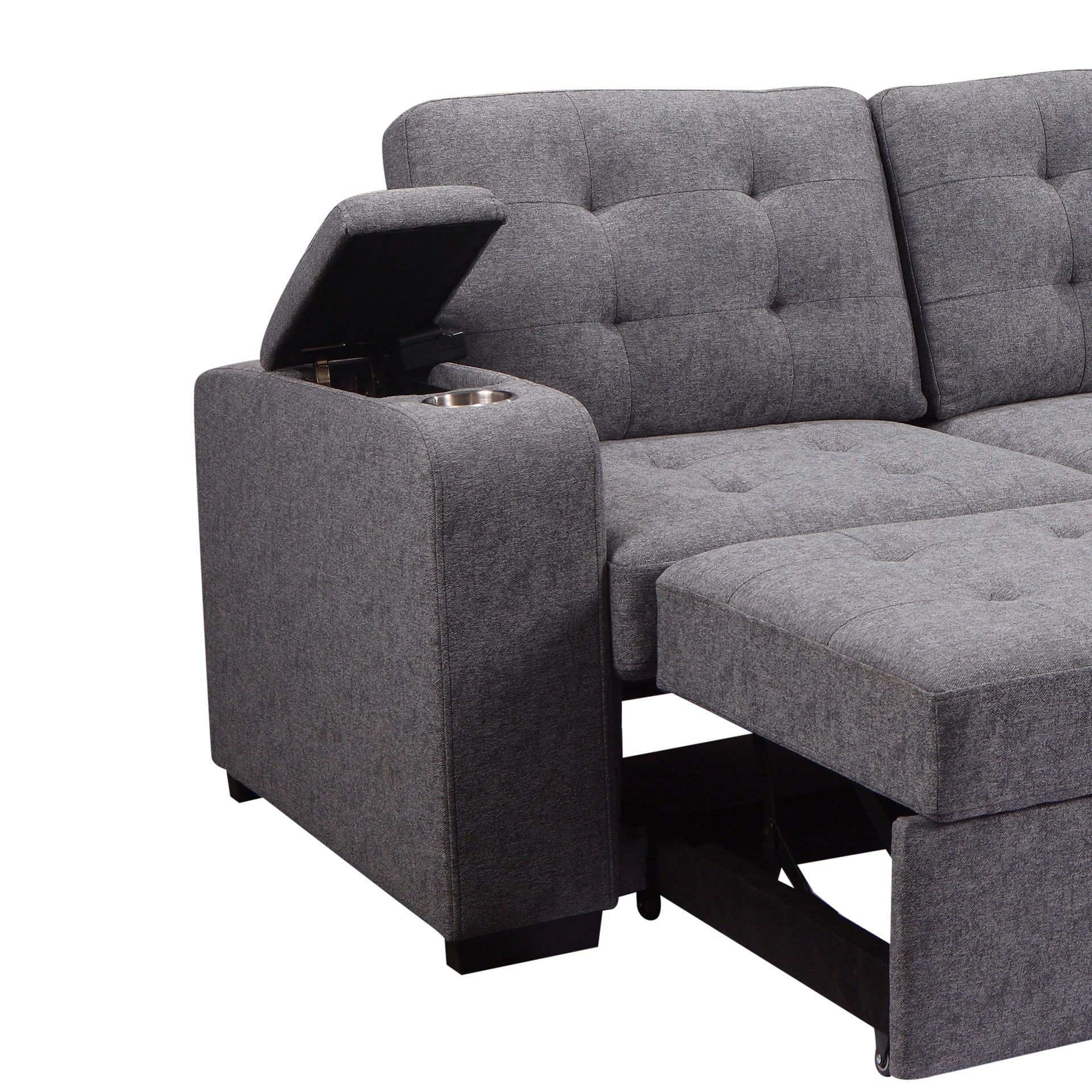 Living Room Tifted Sectional Sofa Lounger with Storage Chaise, Modern Convertible L-Shaped Sleeper Sofa Couch, Grey