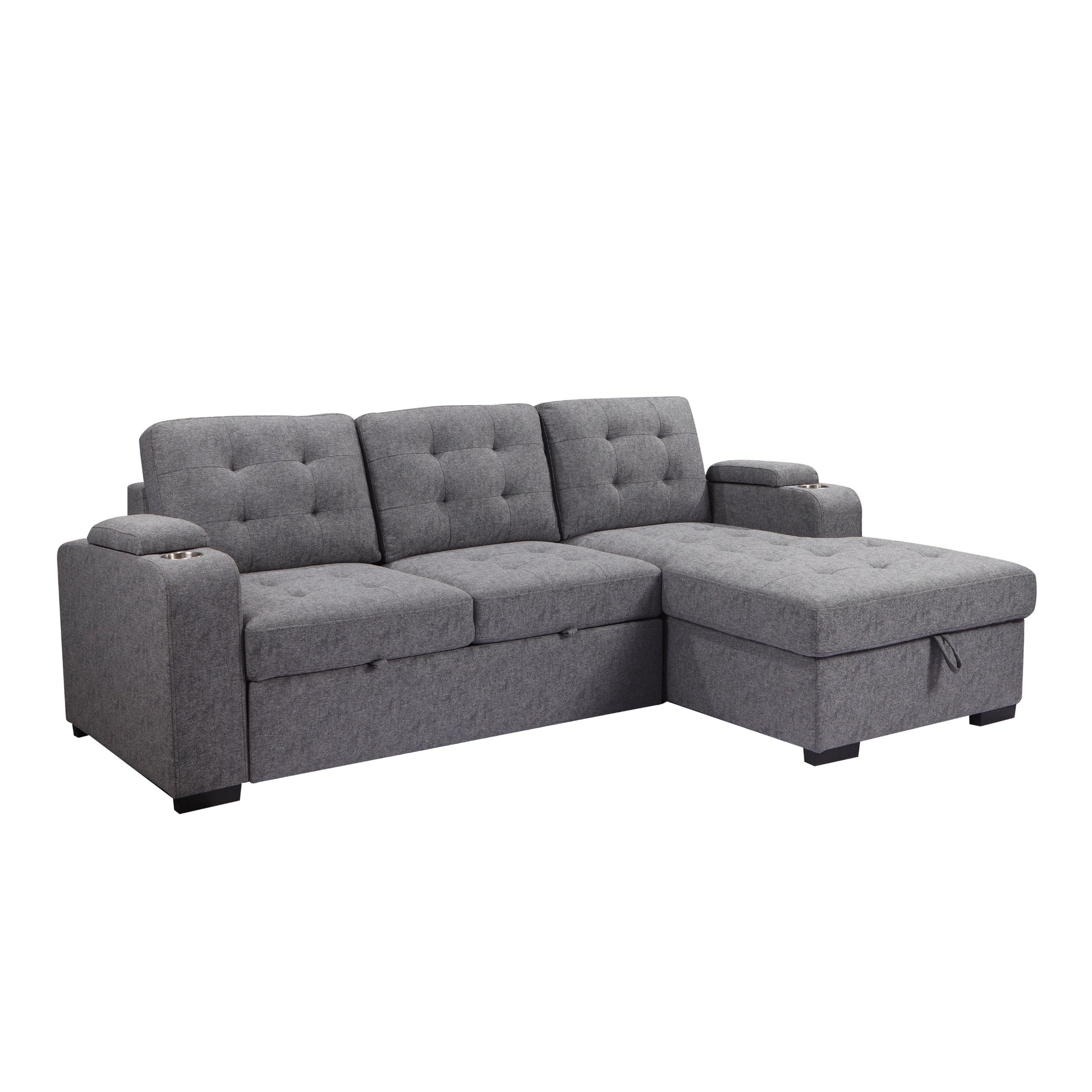 Living Room Tifted Sectional Sofa Lounger with Storage Chaise, Modern Convertible L-Shaped Sleeper Sofa Couch, Grey