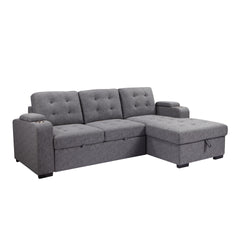 Living Room Tifted Sectional Sofa Lounger with Storage Chaise, Modern Convertible L-Shaped Sleeper Sofa Couch, Grey