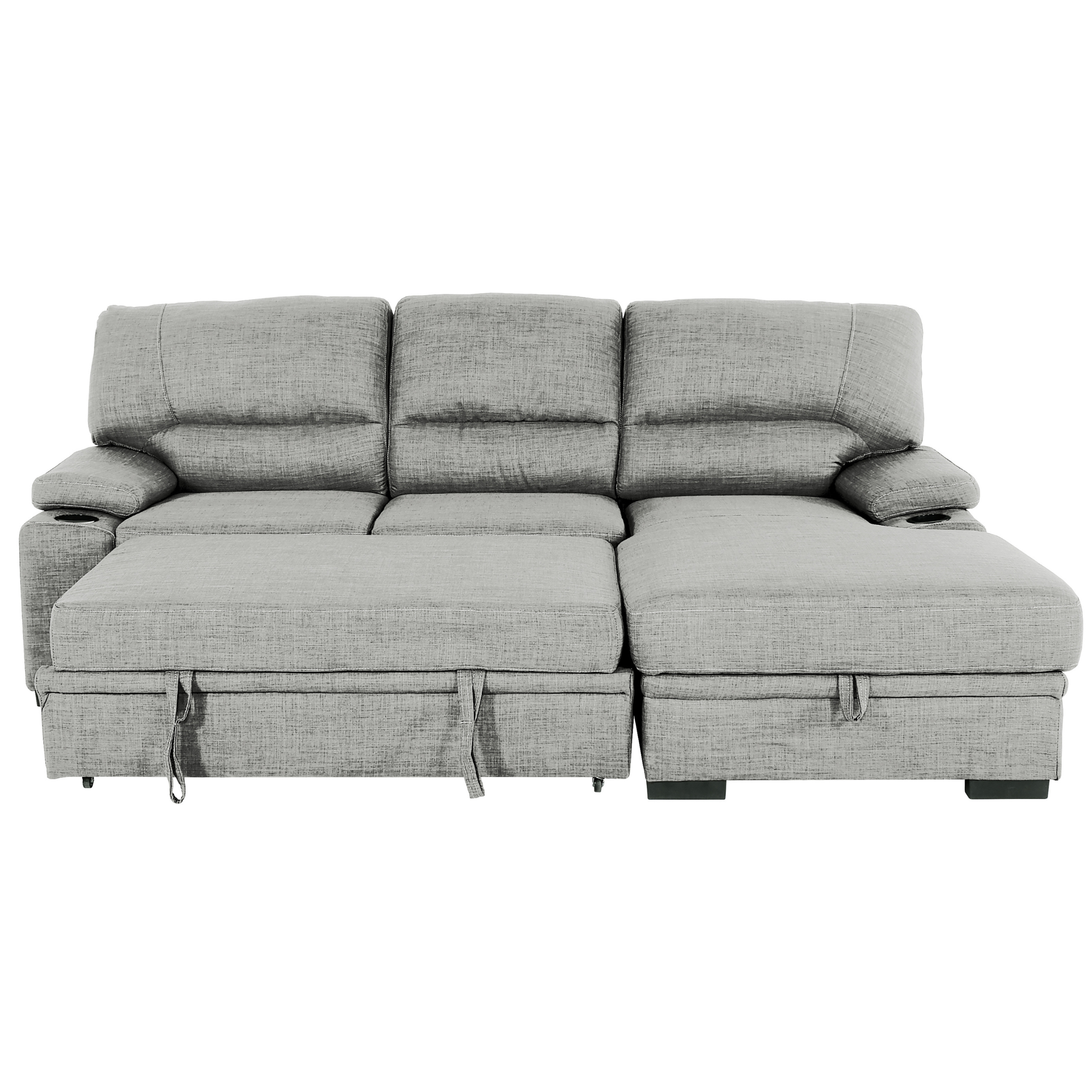 Luxurious Living Room Sectional Sofa Bed with Storage and Cupholders, Grey