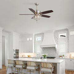 52" Sand Nickel Ceiling Fan with Crystal Shade  - Reversible DC Motor, 1/4/8H Timer, 3-Light E12 Base (Bulbs Not Included)