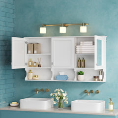 55 Inch Mirror Medicine Cabinet with Open Shelves, Wall Mounted Home Storage with Doors & Mirror, Adjustable Shelf, Bathroom Storage Cabinet over Toilet