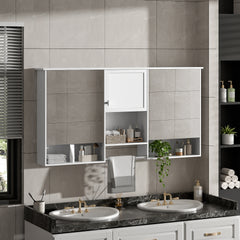 55 inch Wall-Mount 3-in-1 Mirror Cabinet with Adjustable Shelf, Soft-Closing Hinges, High-Quality MDF, for Bathroom Vanity, Living Room, Bedroom Storage Organizer