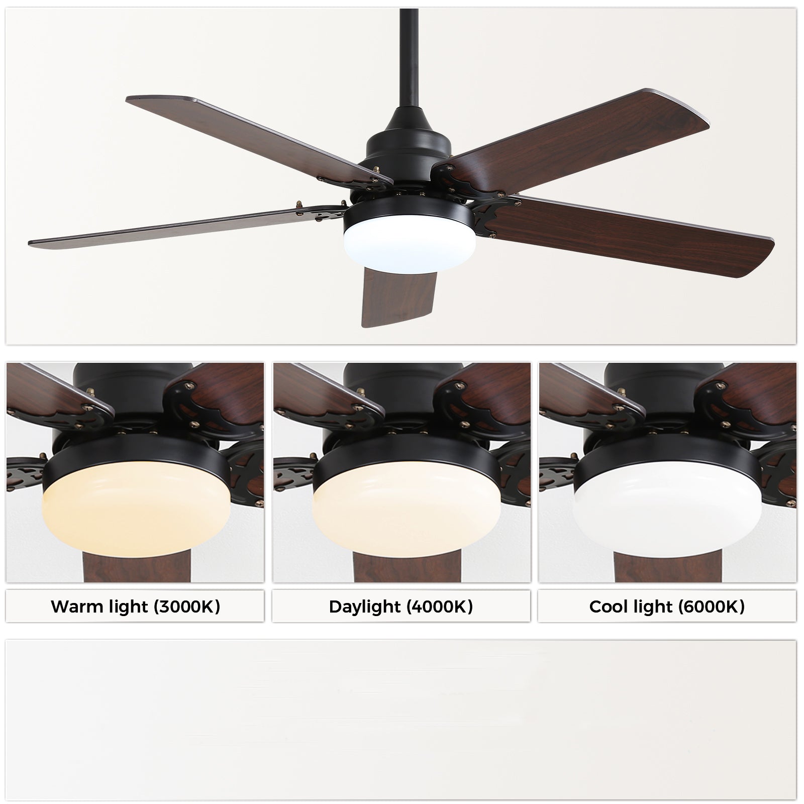Low Profile 42 Inch Ceiling Fan 5 Blades Noiseless Reversible Dc Motor Remote Control With Led Light
