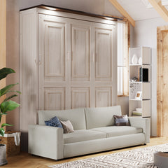 Queen Size Murphy Bed with Sofa and LED, Beige