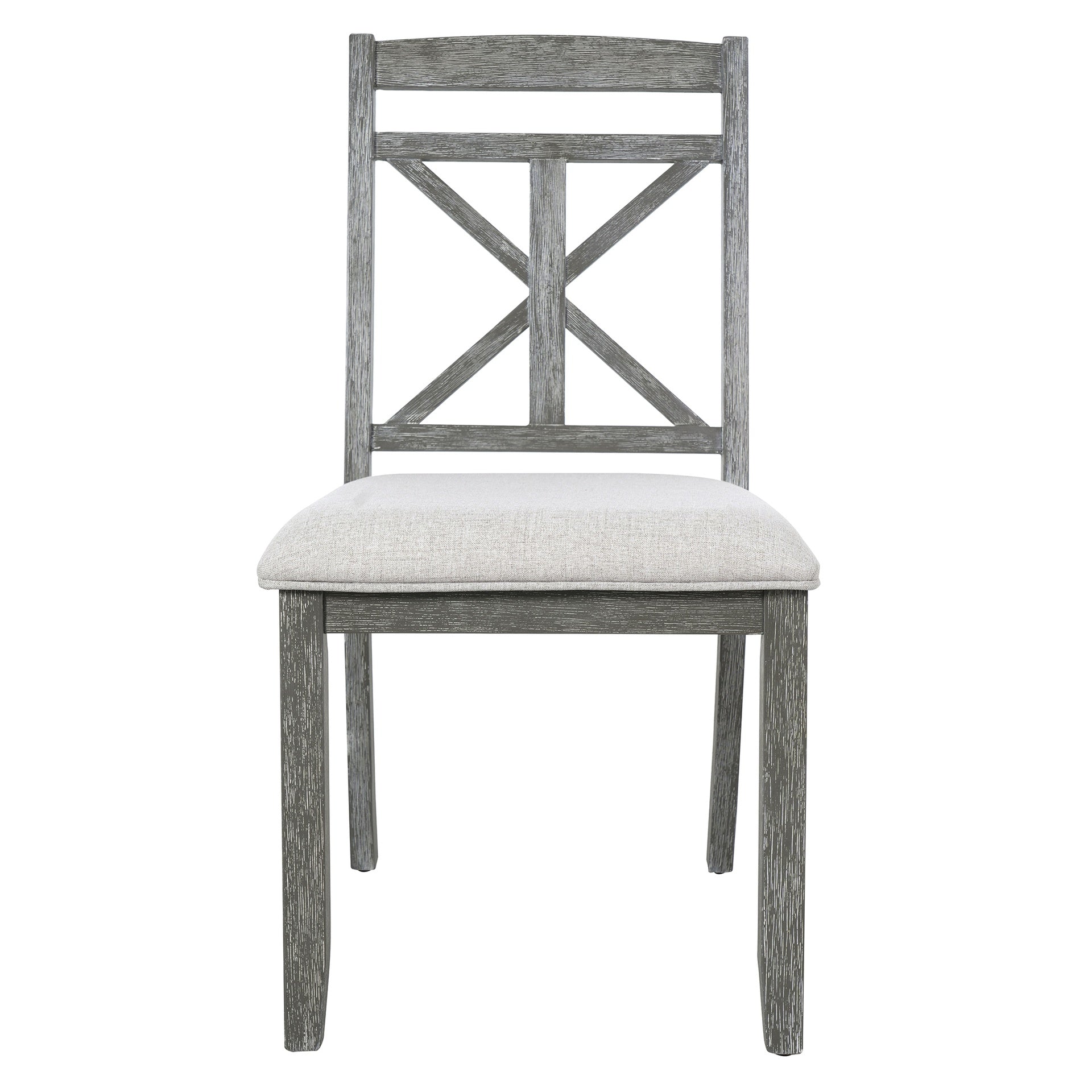 TREXM 5-Piece Retro Functional Dining Table Set Extendable Round Table and 4 Upholstered Chairs for Dining Room and Living Room (Grey)