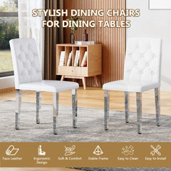 2-pack white PU dining chairs: ergonomic buckle backrest, 35 inches high, silver metal legs,Combines Comfort and Texture.Perfectly suitable for family dining rooms,hotel banquet halls,etc.