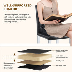 2-pack black PU dining chairs: ergonomic buckle backrest, 35 inches high, silver metal legs,Combines Comfort and Texture.Perfectly suitable for family dining rooms, hotel banquet halls,etc.