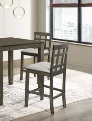 Beautiful Gray Cushioned Seats Upholstered Chair Counter Height 2Pc Dining Pub Height Chairs Slatted Back Dining Room Wooden Furniture