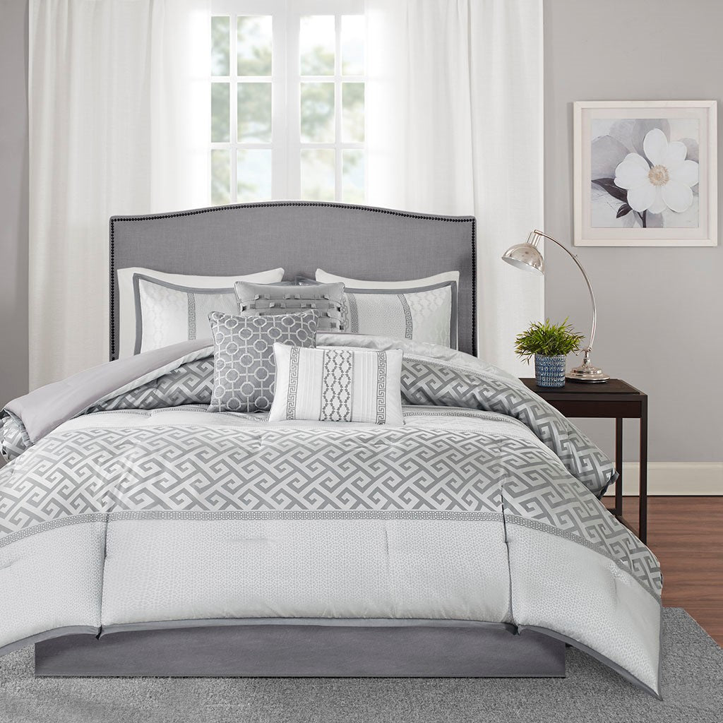 7 Piece Comforter Set Grey Queen