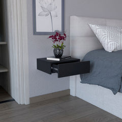 Milano Floating Nightstand , End Table, Side Table Wall-Mounted with Drawer -Black -Bedroom