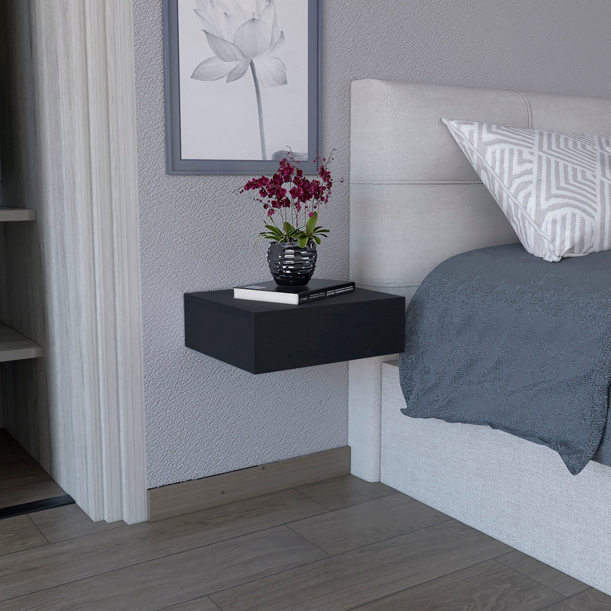Milano Floating Nightstand , End Table, Side Table Wall-Mounted with Drawer -Black -Bedroom