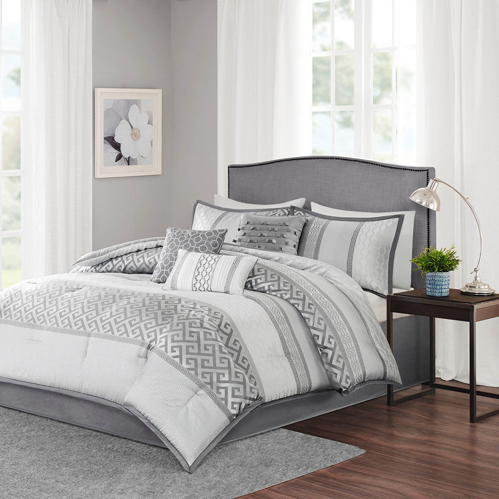 7 Piece Comforter Set Grey Cal King