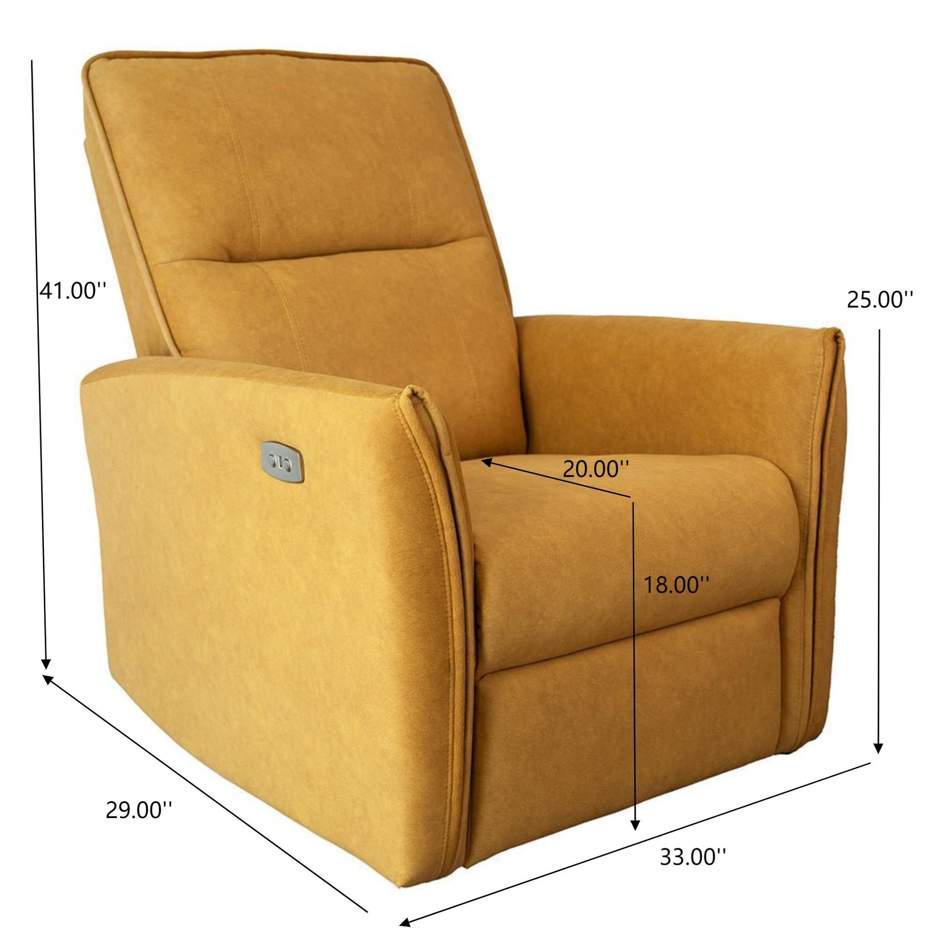 Elegant Style Asheville Dark Yellow Suede Recliner Chair 41" H x 33" W x 29"D for Living Room Apartment Office Study Room