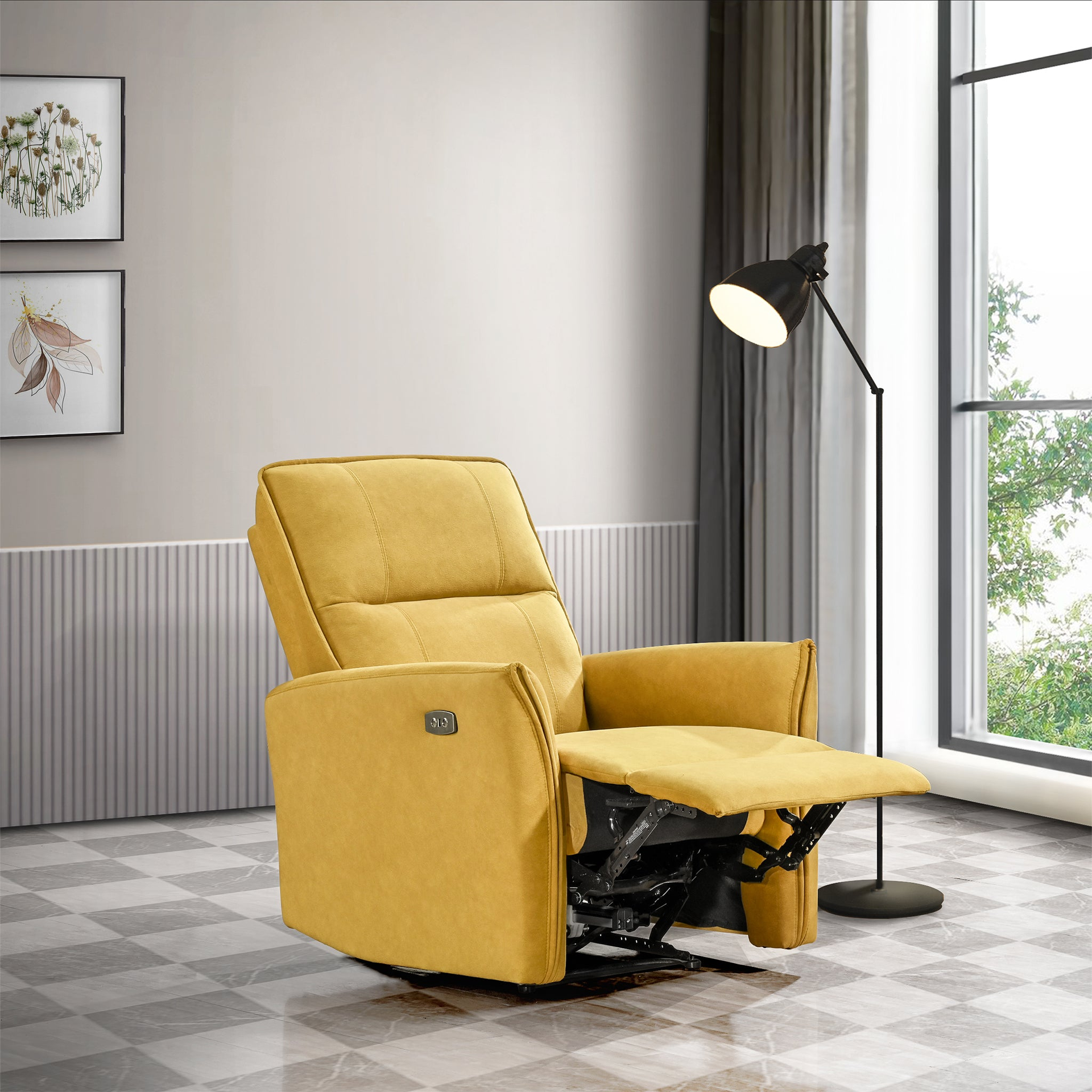 Elegant Style Asheville Dark Yellow Suede Recliner Chair 41" H x 33" W x 29"D for Living Room Apartment Office Study Room