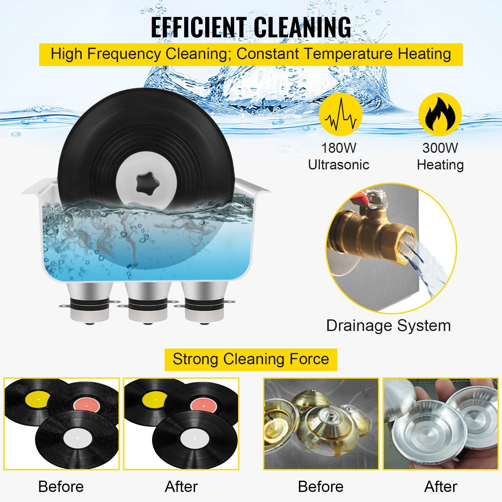 Ultrasonic Vinyl Record Cleaner 6L 40kHz Vinyl Ultrasonic Cleaning Machine Knob Control Record Ultrasonic Cleaner 4 Records Vinyl Sonic Cleaner Stainless Steel Tank w/Mechanical Heater & Timer
