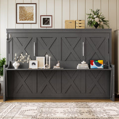 Full Size Murphy Bed with a desk, USB Charging Station,LED Lights,Dark Gray
