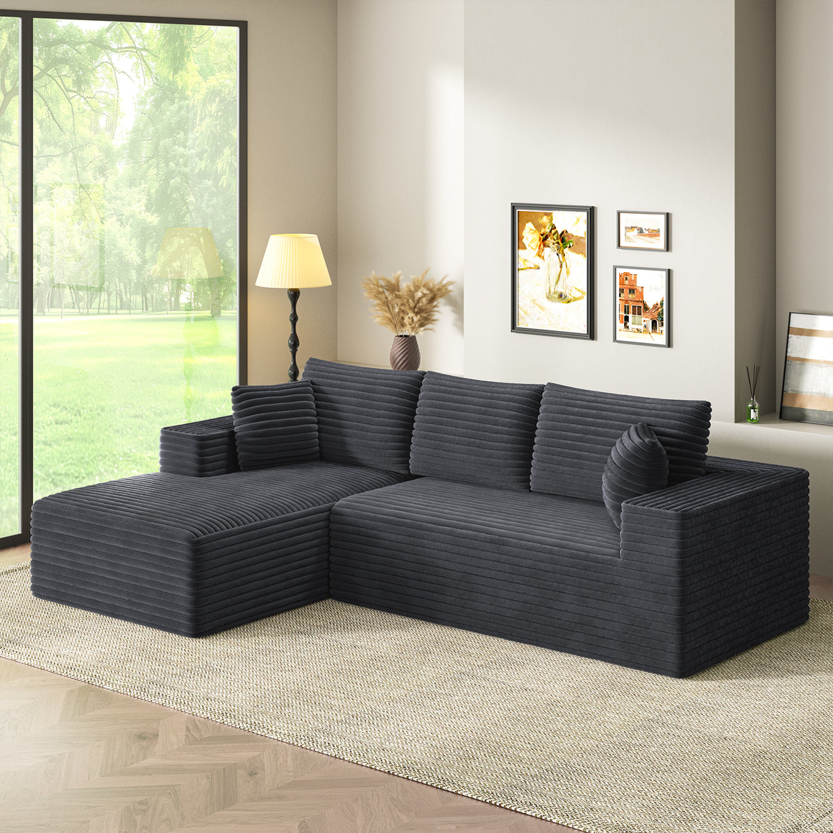 Aurora Luxe Velvet 3-Seater Black Sofa Sectional Space-Saving Vacuum Packed Design, Easy Setup