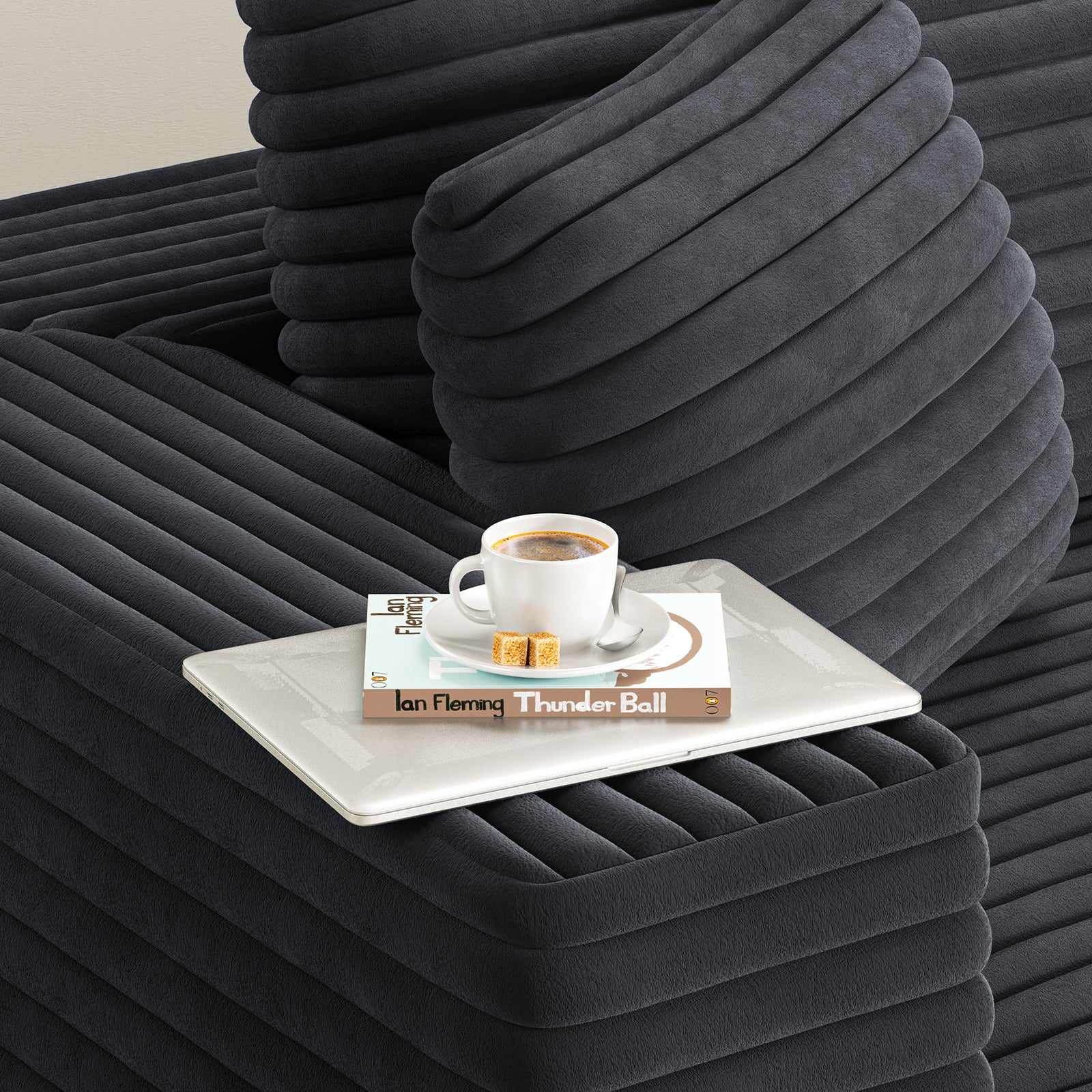 Aurora Luxe Velvet 3-Seater Black Sofa Sectional Space-Saving Vacuum Packed Design, Easy Setup