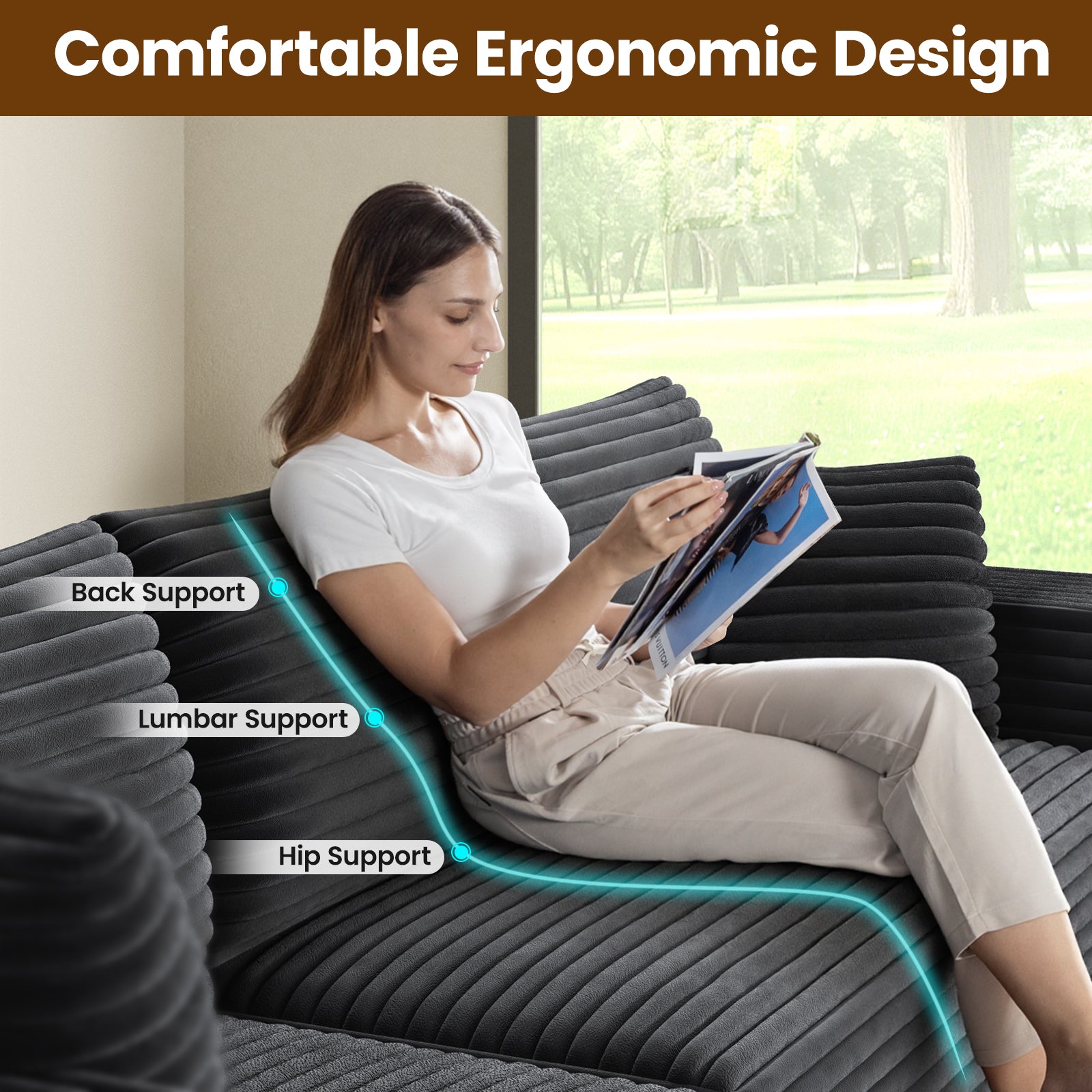 Aurora Luxe Velvet 3-Seater Black Sofa Sectional Space-Saving Vacuum Packed Design, Easy Setup