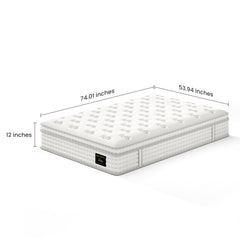 12'' Hybrid Mattress - Full, Memory Foam & Pocket Springs for Pressure Relief, Fiberglass Free Ergonomic Home White