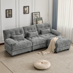 93" 3+1 Seater Sofa with Ottoman - 4-Position Adjustable Backrest, 350lb/Seat, Soft Chenille Fabric, 3 Throw Pillows, Easy Assembly