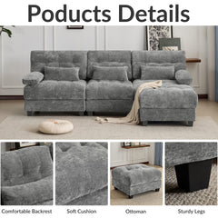 93" 3+1 Seater Sofa with Ottoman - 4-Position Adjustable Backrest, 350lb/Seat, Soft Chenille Fabric, 3 Throw Pillows, Easy Assembly