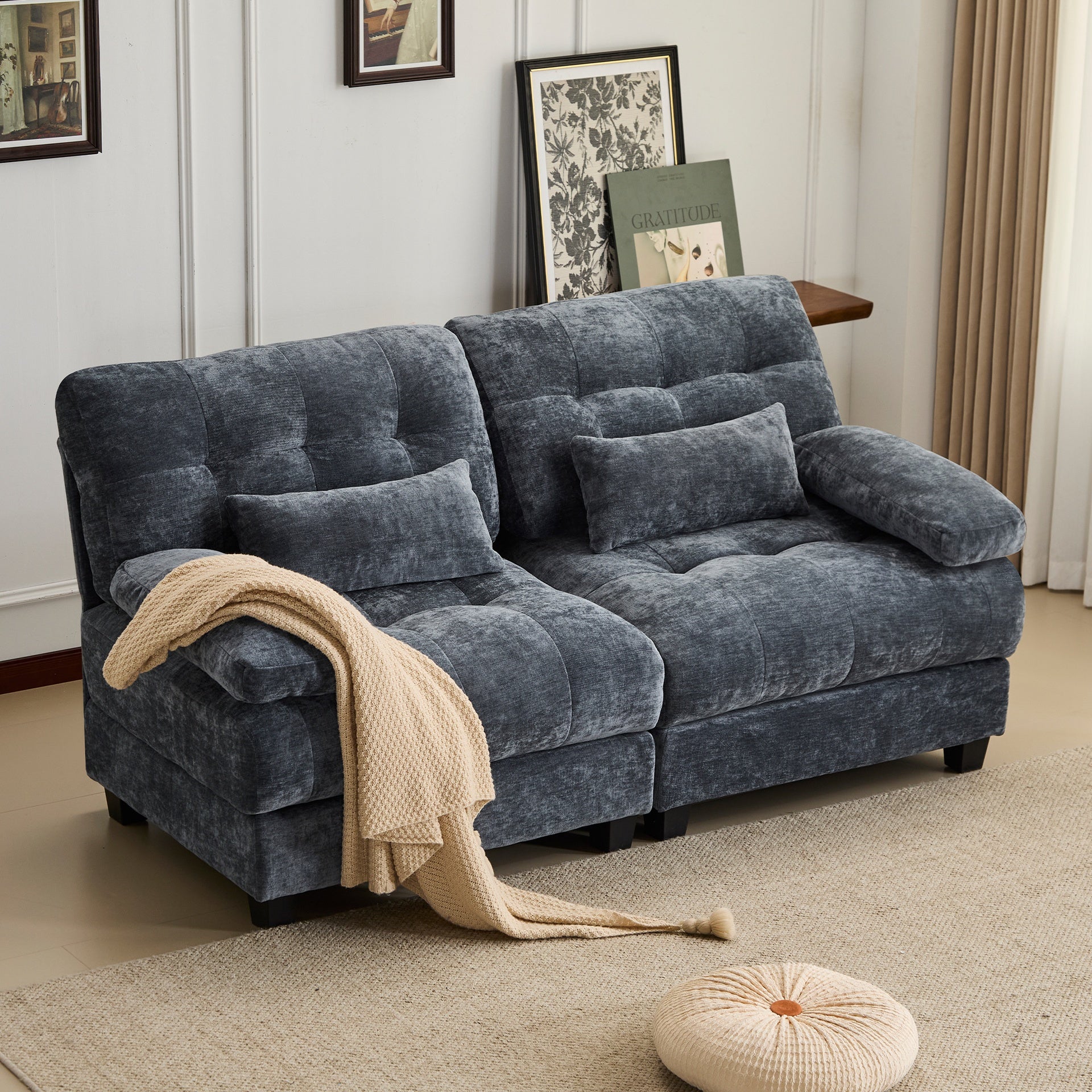 67" Loveseat - 4-Position Adjustable Backrest, 350lb/Seat, Soft Chenille Fabric, 2 Throw Pillows, Easy Assembly
