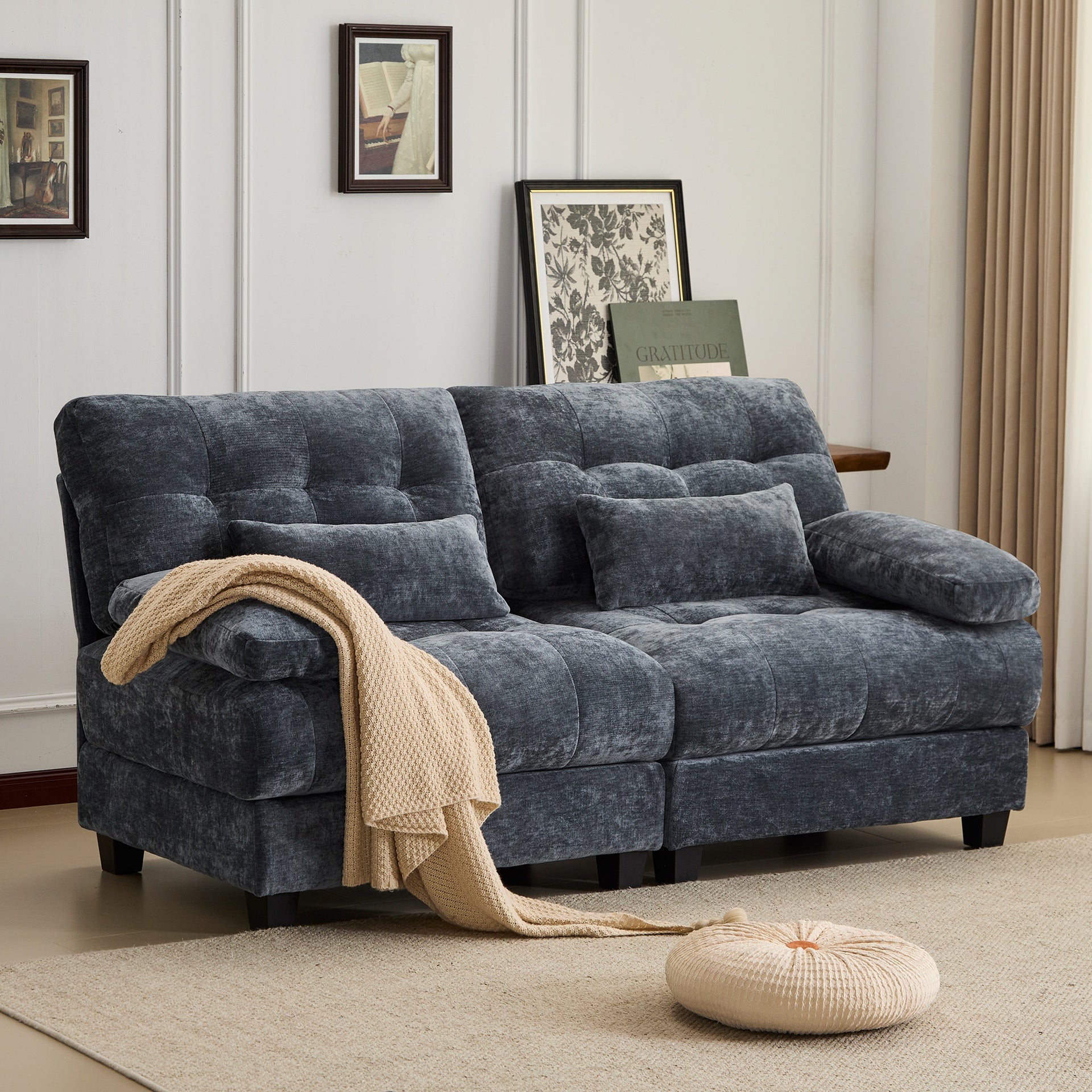 67" Loveseat - 4-Position Adjustable Backrest, 350lb/Seat, Soft Chenille Fabric, 2 Throw Pillows, Easy Assembly