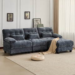 93" 3+1 Seater Sofa with Ottoman - 4-Position Adjustable Backrest, 350lb/Seat, Soft Chenille Fabric, 3 Throw Pillows, Easy Assembly