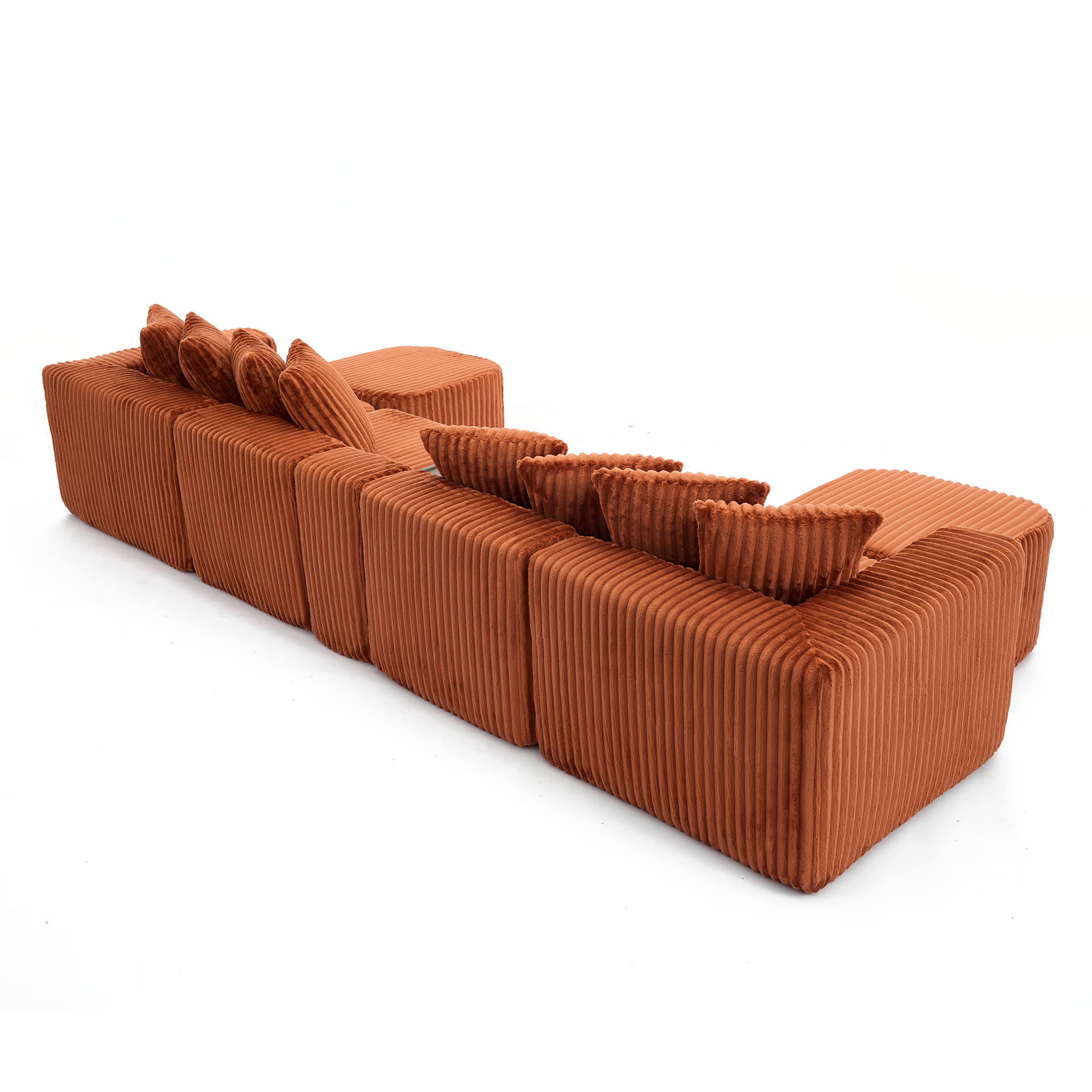 [NEW ARRIVED] [VIDEO PROVIDED] 137.5" U Shaped  Sofa , USB & Wireless Charge, Coffee Table Board With a Cup Holder, Oversize Movable Modular Sofa,Movable Footstool,No Assembly,6 Seats,Corduroy,Orange