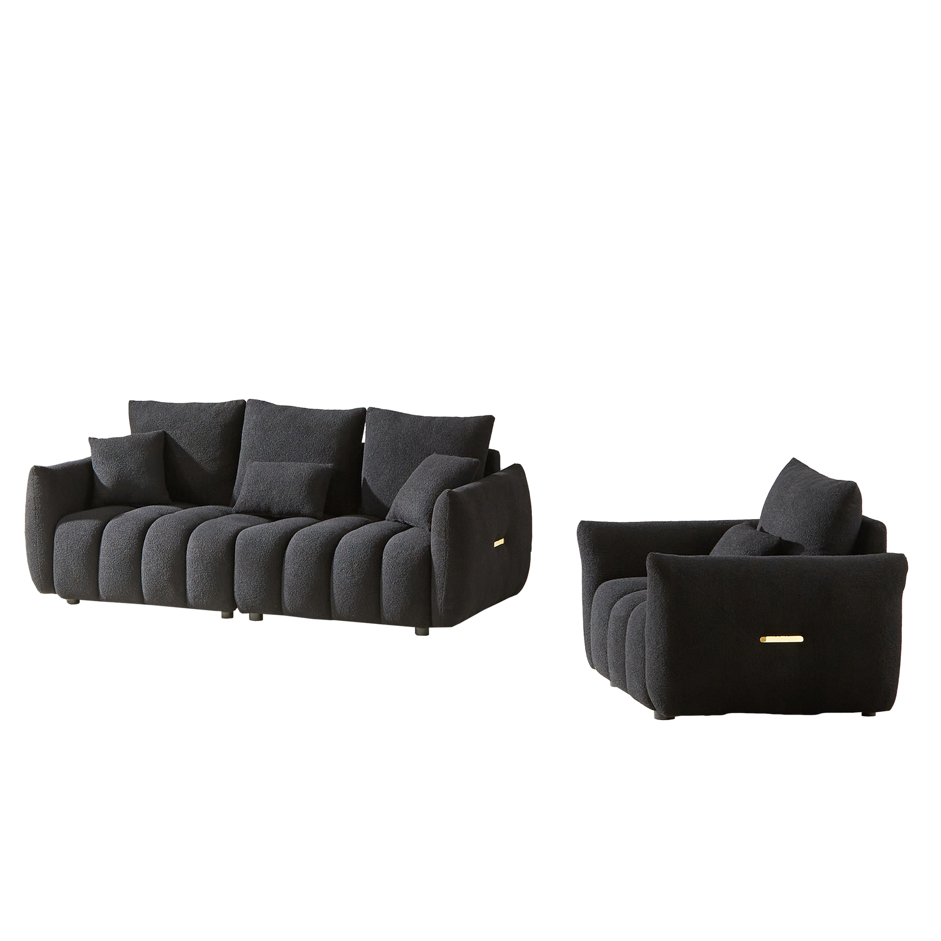 3 Seater + 1 Seater Combo Sofa Modern Living Room Sofa, Teddy Sofa, Wooden Frame, 4 Cushions, Apartment Sofa Furniture