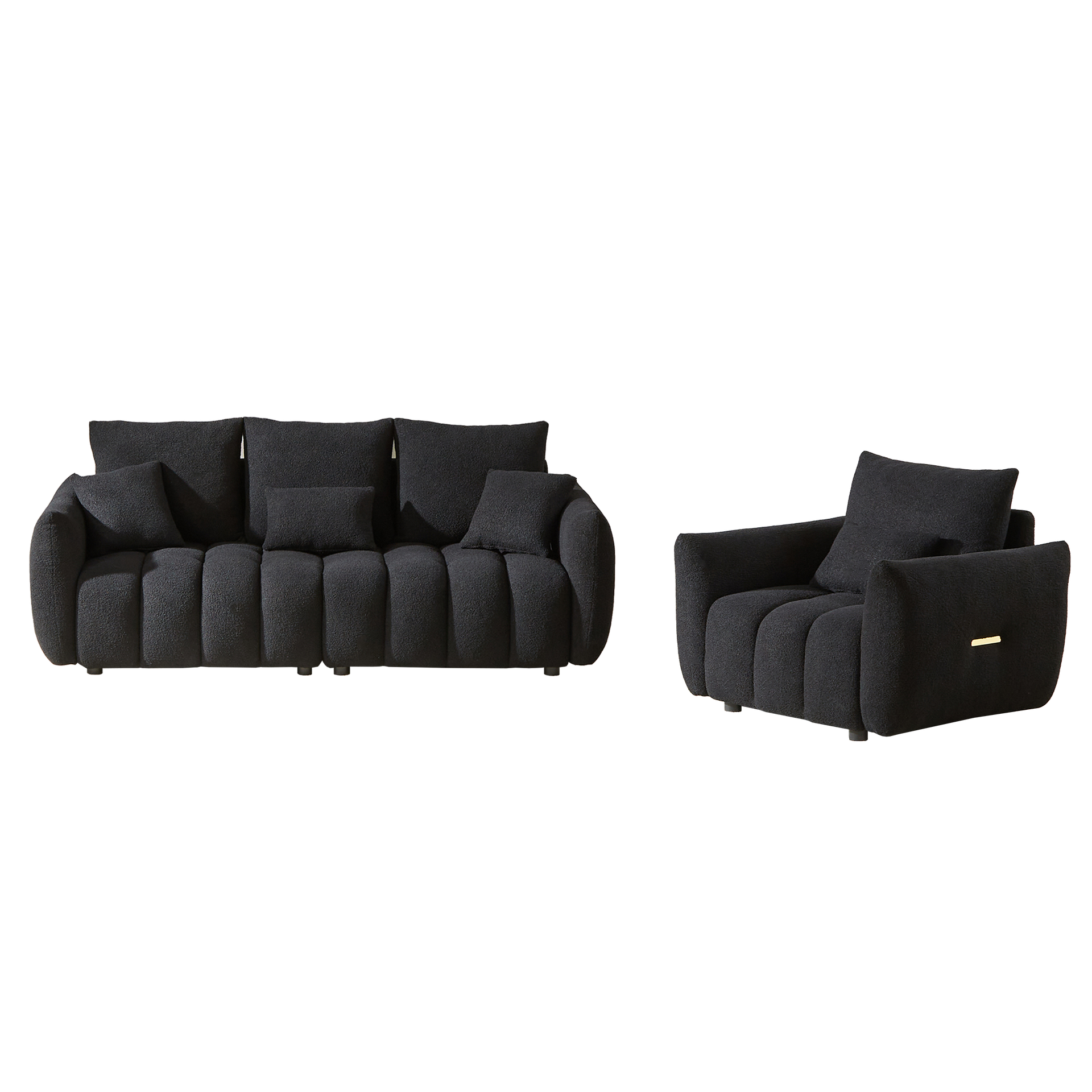 3 Seater + 1 Seater Combo Sofa Modern Living Room Sofa, Teddy Sofa, Wooden Frame, 4 Cushions, Apartment Sofa Furniture