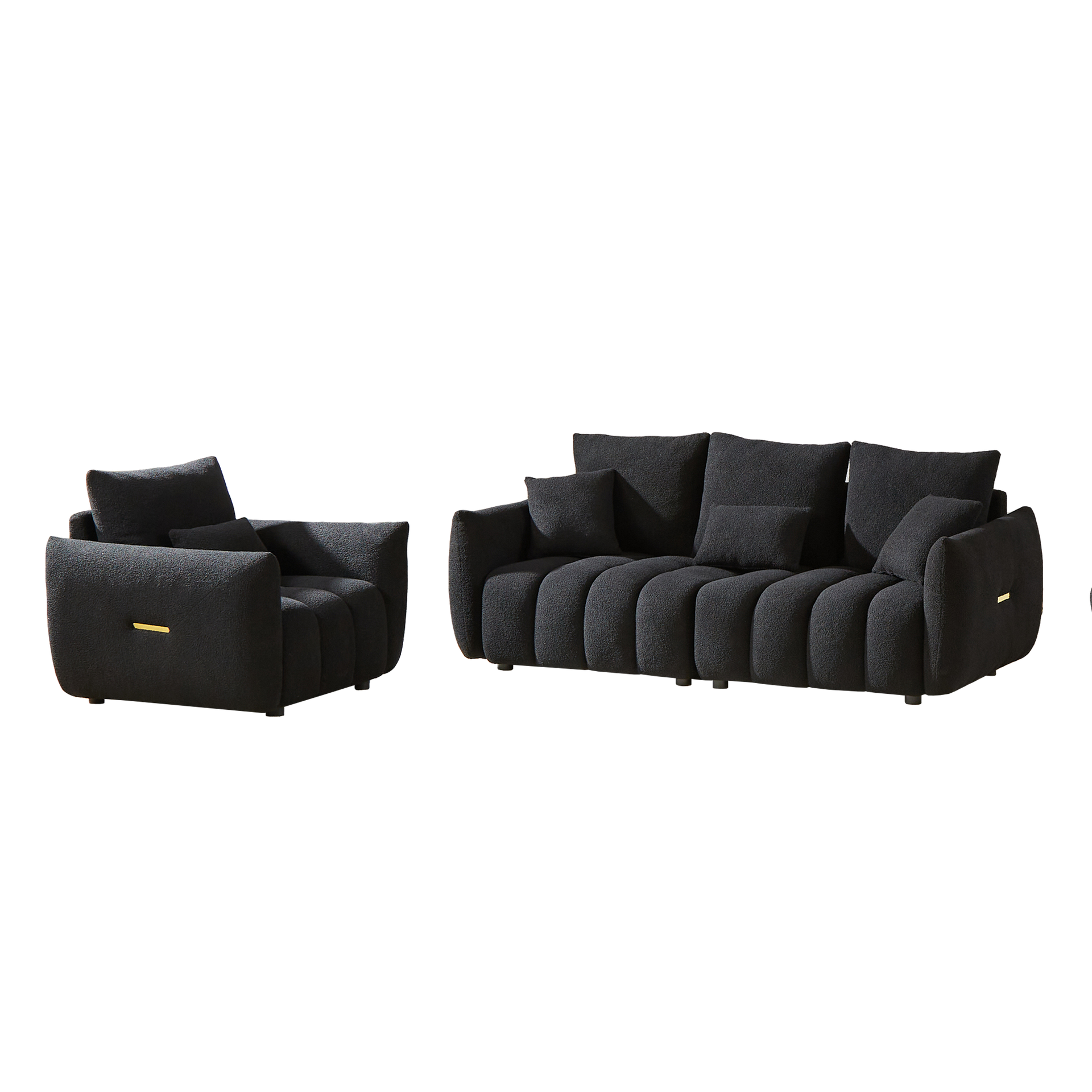 3 Seater + 1 Seater Combo Sofa Modern Living Room Sofa, Teddy Sofa, Wooden Frame, 4 Cushions, Apartment Sofa Furniture
