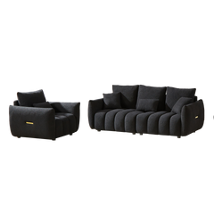 3 Seater + 1 Seater Combo Sofa Modern Living Room Sofa, Teddy Sofa, Wooden Frame, 4 Cushions, Apartment Sofa Furniture